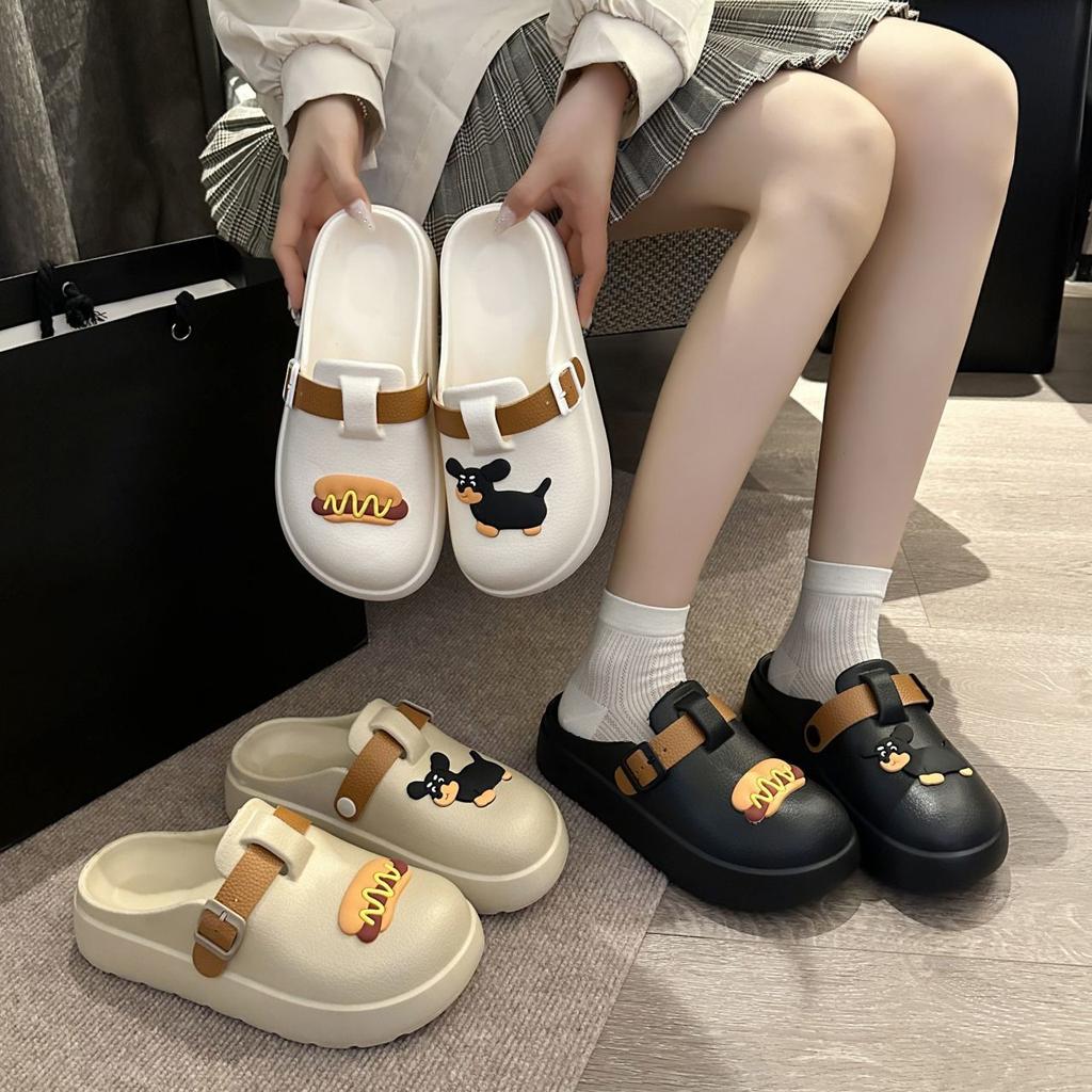 Lazy half-drag women's slippers 2025 spring and summer wear cartoon cute bag head muffin beach cool slippers women
