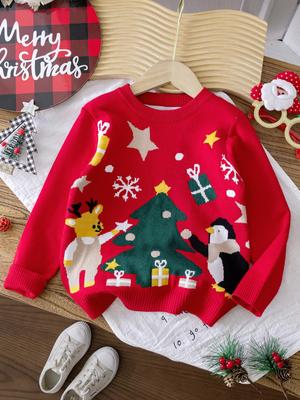 Autumn/Winter Children's Christmas Jacquard Knit Pullover Sweater