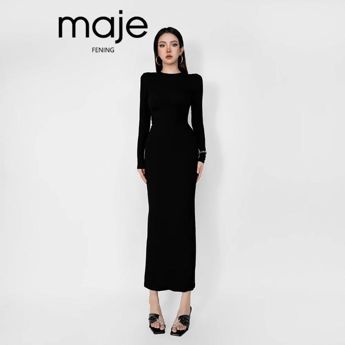 2026 solid color round neck long-sleeved dress slim-fitting hip-wrapping and thin long dress women