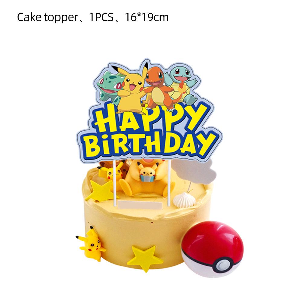 Pikachu Party Set: Pokemon Birthday Bunting, Cake Toppers, Balloons, and Swirl Decorations