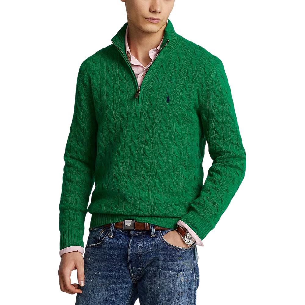

Polo Ralph Lauren Однотонный свитер с высоким воротником на молнии до середины, с длинными рукавами и кабельной вязкой, мужской свитер 710876766-004 M