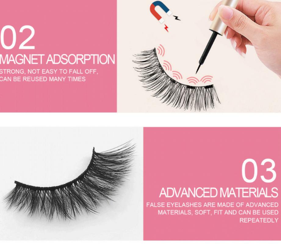 False Eyelashes 3 Pair Waterproof Handmade Mink Hair Thick Eye Lash Extension 5D Mink Natural Long False Eyelashes Magnetic False Eyelashes