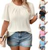 Plus Size Casual Short Sleeve T Shirt Loose Fit Round Neck Pleated Solid Color Summer Top Lightweight Breathable Soft Fabric