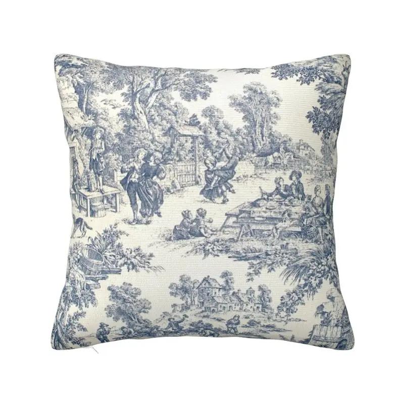 

Custom Vintage Toile De Jouy Pillow Case Home Decorative 3D Double Side Printed Blush Pink White Cushion Cover for Sofa 40x40cm 16x16in
