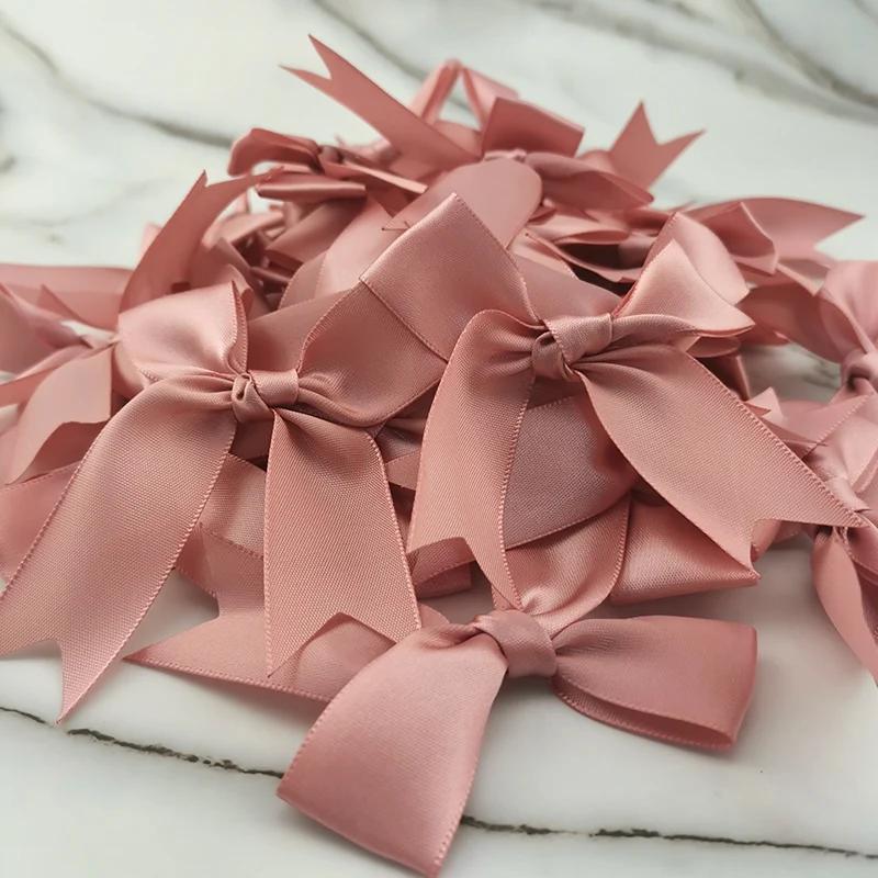 [50pcs] 1inch 25mm Pink Ribbon Small Packaging Bow Polyester Satin Bow Flower DIY Tie Hair Accessories Fashion Wedding Accessory