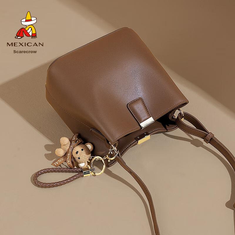 MEXICAN Women's Crossbody Bag, Handbag, Cowhide Shoulder Bag, Bucket Bag, Brown