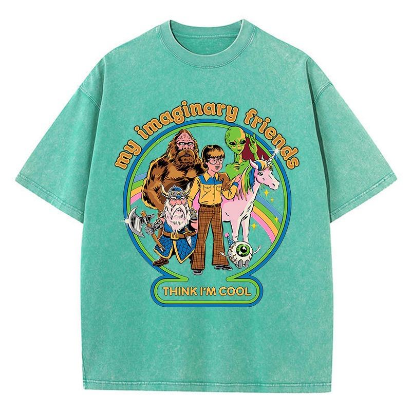 I Miei Amici Immaginari Pensano Che Io Sia Figo Maglietta Uomo Retro Lavata Morbida Casual Oversize Maglietta Cotone Abbigliamento Estivo Maglietta Larga