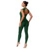 Ladies Glittery Rhinestones Gymnastics Bodysuit Sleeveless Back Hollow Out Design Bodycon Unitard Rompers Workout Jumpsuit