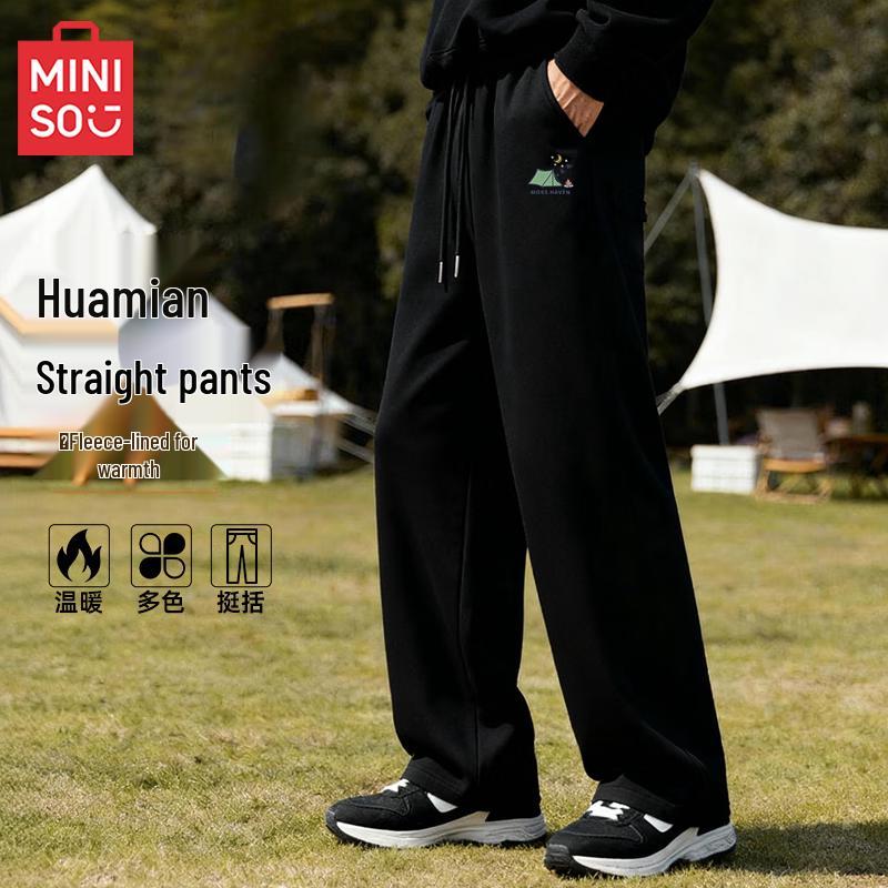 

MINISO Men s Fleece-Lined Straight-Leg Casual Pants L