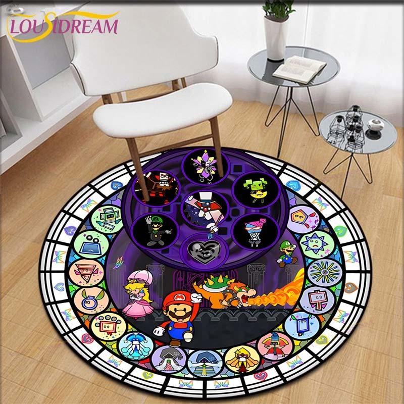 Cartoon Mario Bros Round Children Carpet Anime Pattern Children Flannel Carpet Baby Hand Print Carpet  Anime Rug