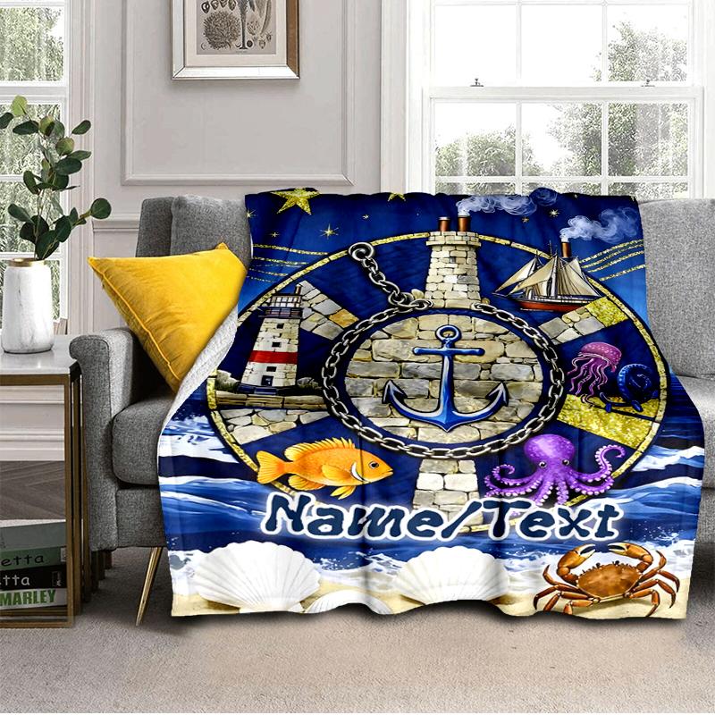 1PC Custom Name Maritime Adventure Scene Outdooor Flannel Blankets Throw Blanket All-Season Throw Gift Bedspread for Couch, Bed, Camping Holiday Birth