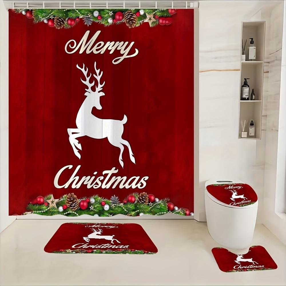 4-teiliges Badezimmer-Duschvorhang-Set Milu-Hirsch Badezimmer-Vorhang mit 12 Haken Rutschfeste Teppiche WC-Deckelmatte Badezimmer-Trennwand