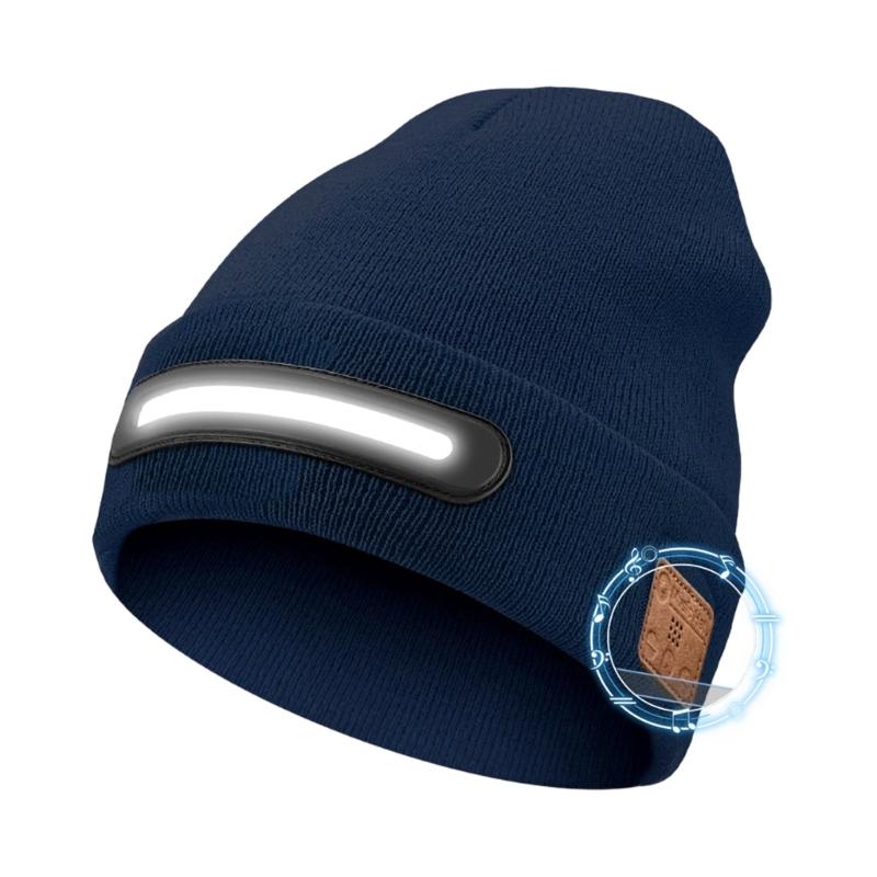 

Unisex Beanies Hat Musical Hat Girls Winter Sports Sports Headwear with Light Headlamp Hat for Autumn and Winter темно-синий