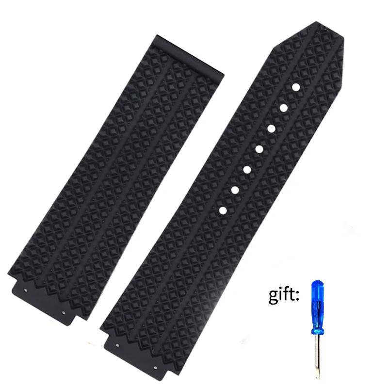 

Silicone Rubber Watch Band For Hublot BIG BANG Black Blue Men s Watch Band Tool Waterproof and Sweatproof bracelet 26-19mm 26-19mm