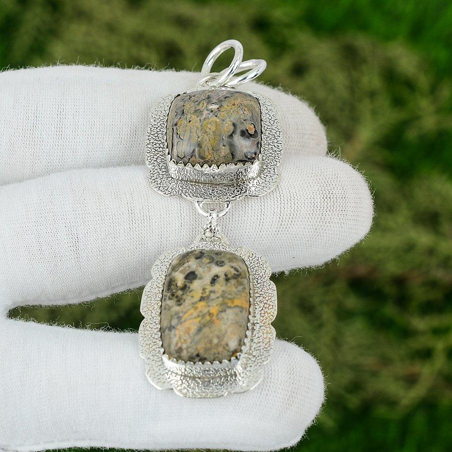 Anniversary Gift For Her Natural Leopard Skin Jasper Gemstone Pendant 925 Silver