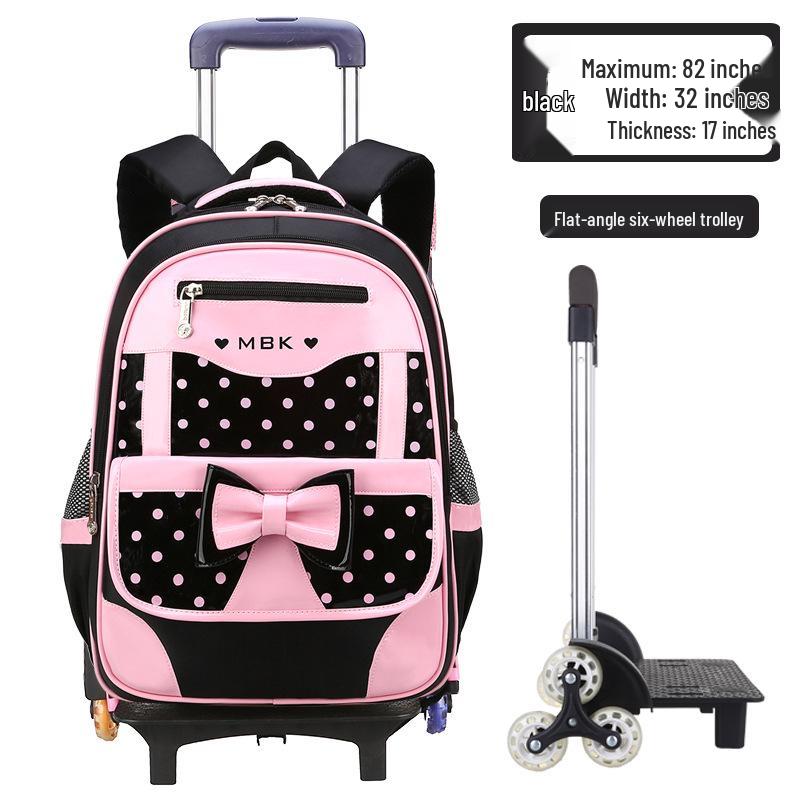 Plecak na kółkach w stylu koreańskim dla dziewcząt, w wieku 6-12 lat, klasy 1-3, 5-6 z szelkami redukującymi obciążenie.