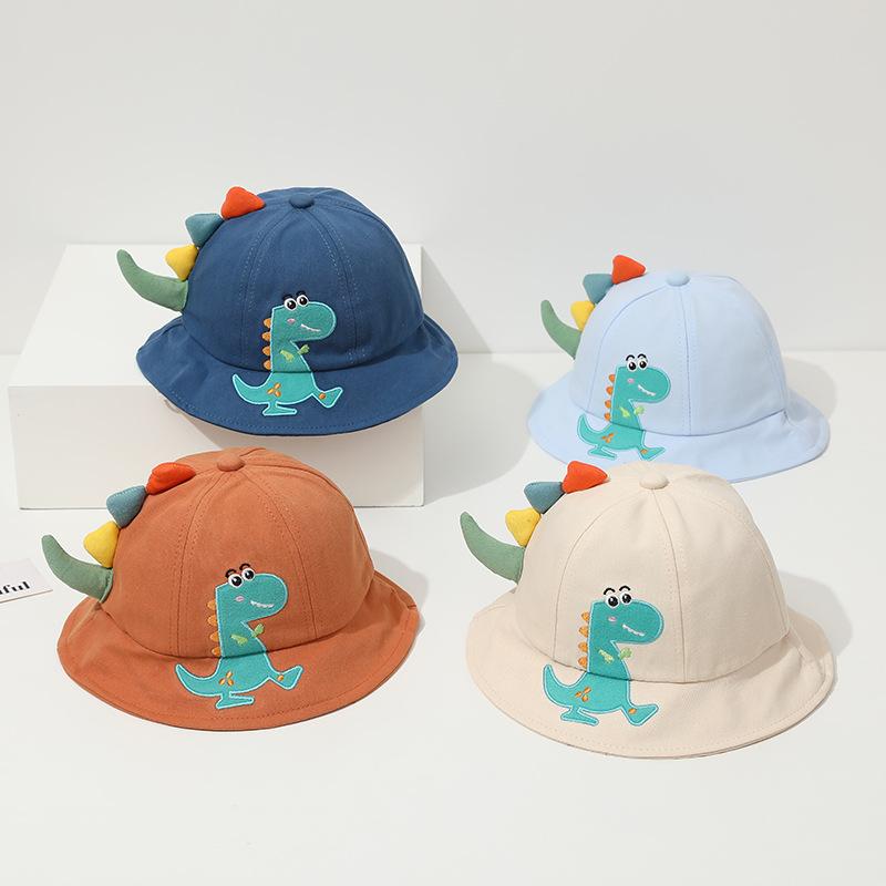 1-3Y Cartoon Dinosaur Baby Bucket Hat Summer Wide Brim Sun Hat for Boy Girls Cute Animal Letter Kids Fisherman Caps