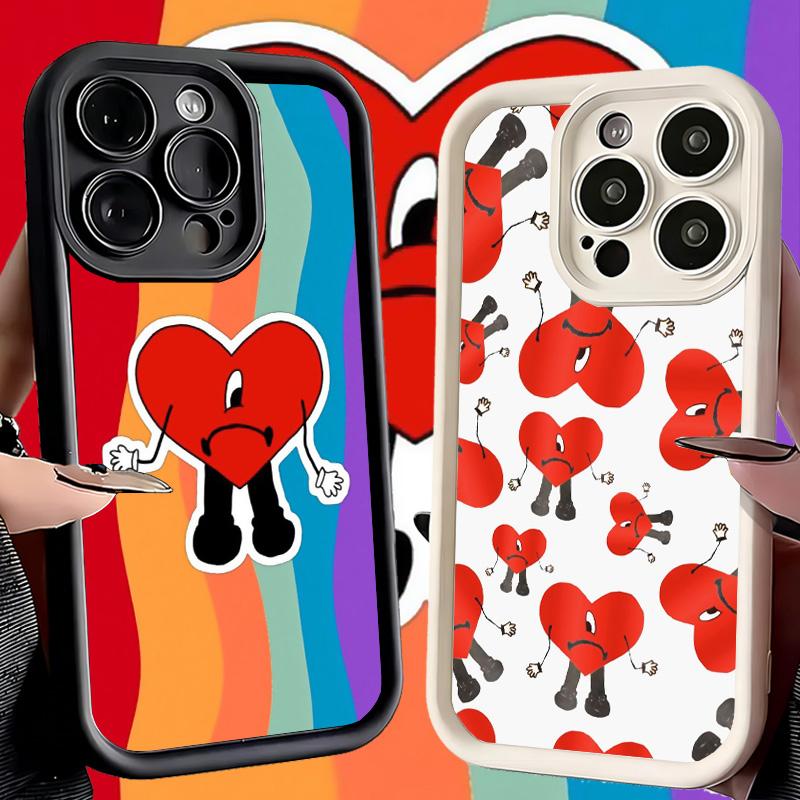 Phone Case for iPhone 17 Air 16E 15 16 Pro Max Bad Bunny Heart Cover 14 Plus 13 12 Mini Soft Shell Silicone Fundas