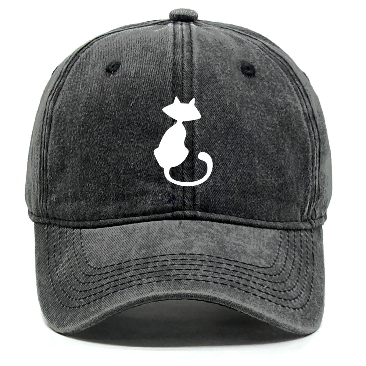 

White Cat Print Adjustable Sun Hat, Animal Trucker Hat Trendy Stylish Simple Cotton Snapback Baseball Cap as the picture чёрный