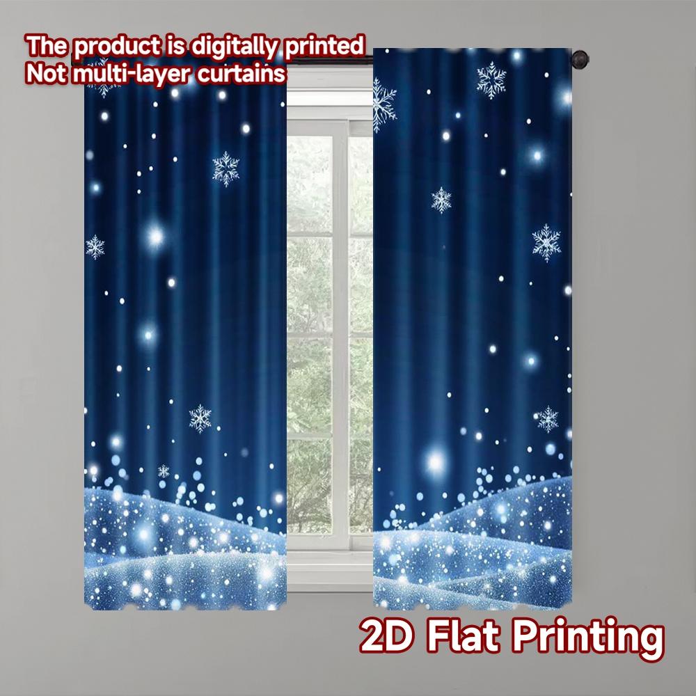

2pcs 2D flat printing Merry Christmas Popular Drapes Blue snowflakes and starry night sky Durable Polyester Without Electricity 100*130 Grommet Top 1pcs