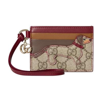 Gucci GG Supreme Logo Tvar psa Plátno Držák na karty Dámské doplňky Béžová Tmavě hnědá 847402-FAE8K-9888