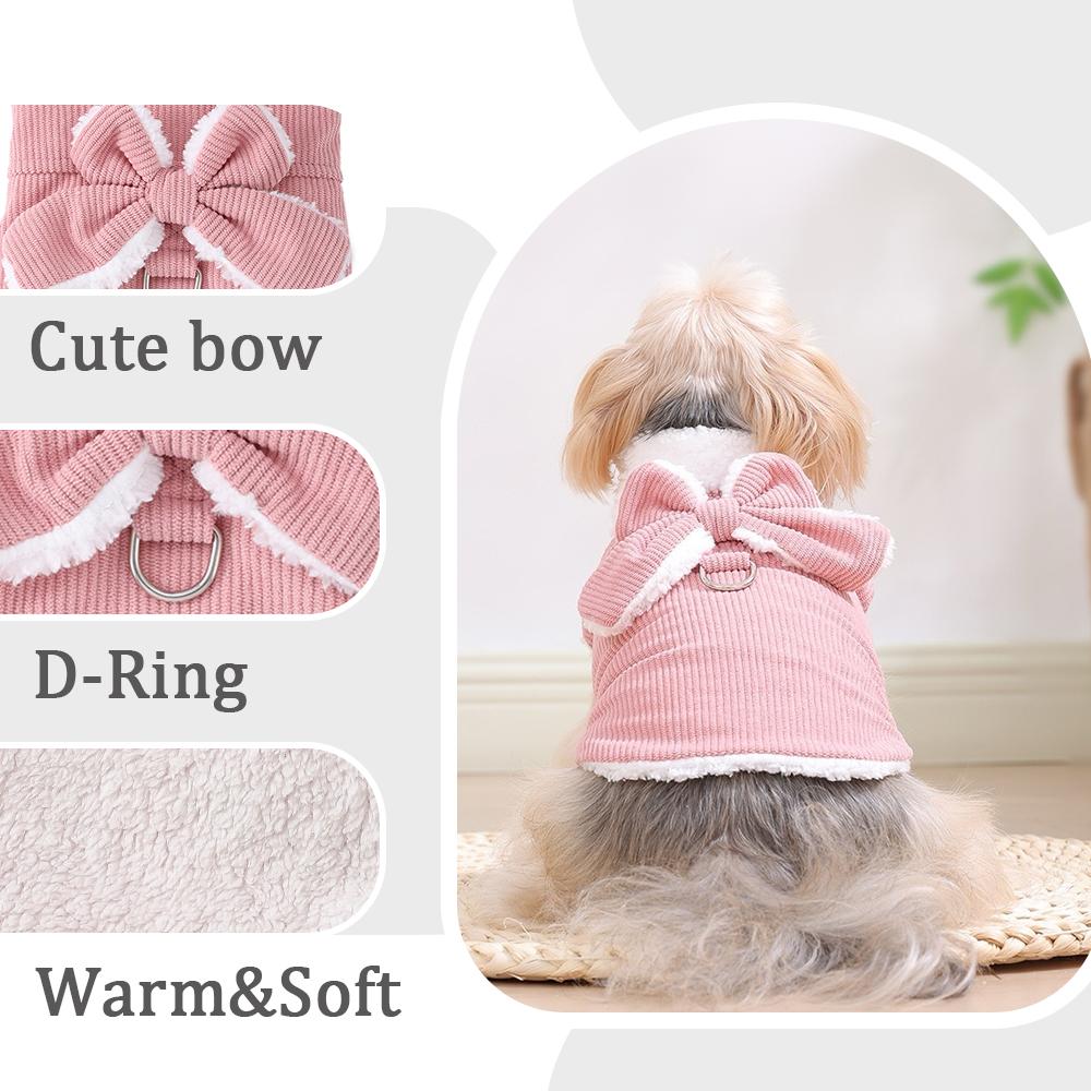 Warm Puppy Costume Cute Winter Thicken Fleece Pet Clothes With D-ring Bow For Small Dogs Cats French bulldog Chihuahua Outfits