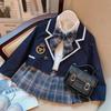 Traje de uniforme clásico de estilo universitario para niñas, primavera y otoño, camisa, abrigo, falda plisada, conjunto para niñas Jk
