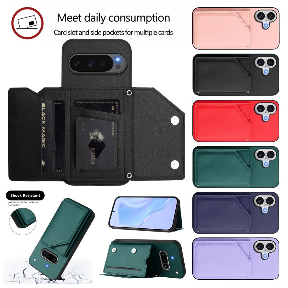 Card Holder Back Case For Google Pixel 8 9 10 Pro XL 8A 9A Magnetic Button-Flip Leather Wallet Cover Nothing Phone 3A 2A 2 Pro 1
