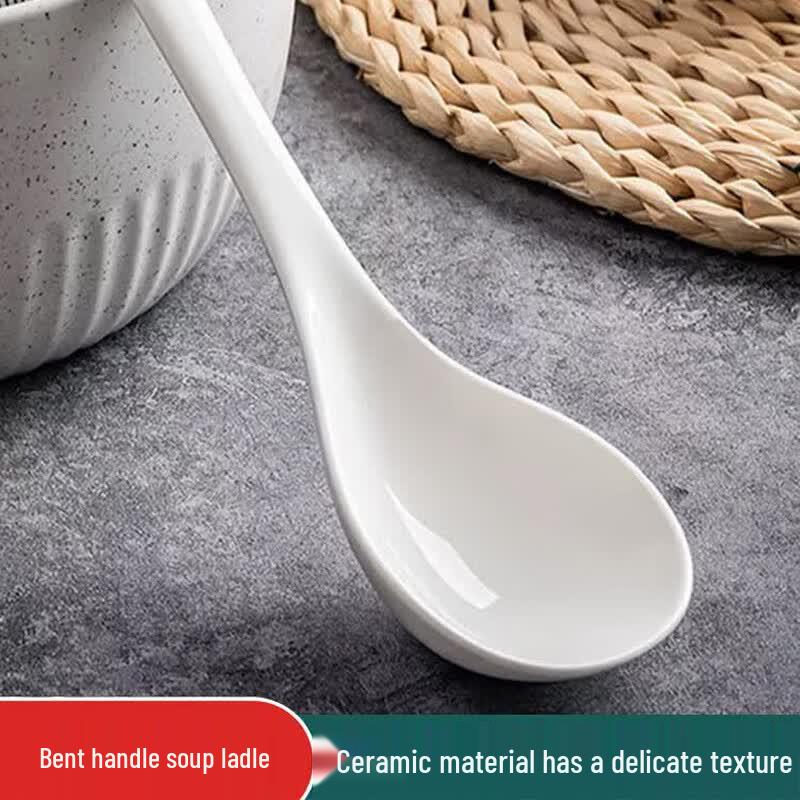 HUIHUADU Large White Ceramic Soup & Rice Spoon