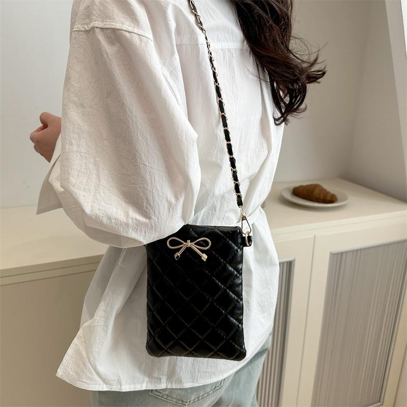 Rhombus Embroidery Thread Small Square Bag New Mini Girl Chain Messenger Bag Metal Bow Trendy Bag