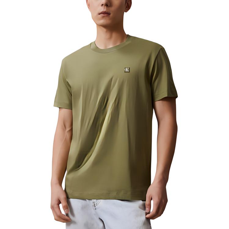 Calvin Klein Ck Jeans Ss24 Minimalist Embroidered Square Logo Solid Color Round Neck Short Sleeve T-Shirt Men Tops Rosemary-Green J324899-L9N