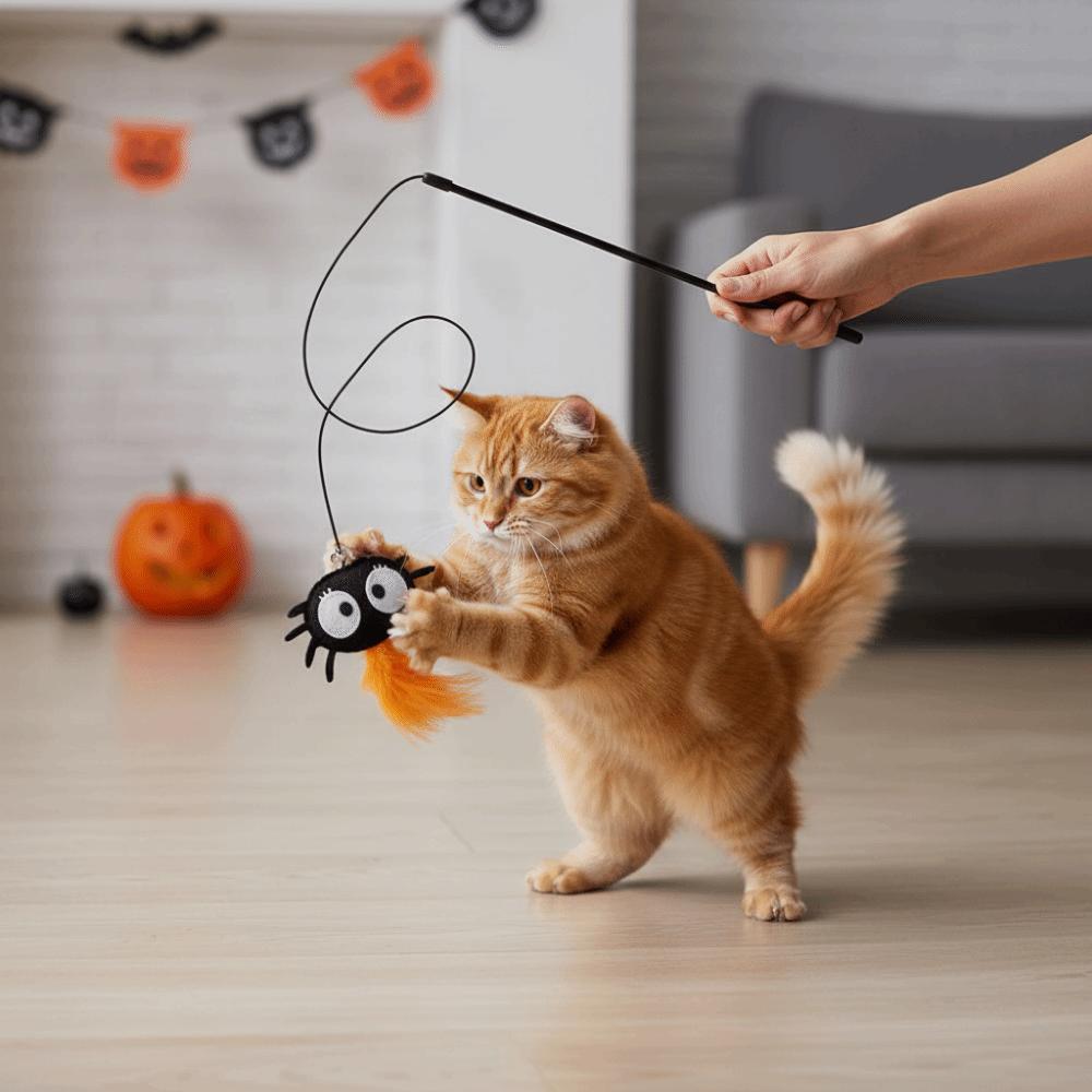 3Pcs Interactive Play Halloween Cat Wand Toy Funny Cat Teasing Stick Kitten Entertainment
