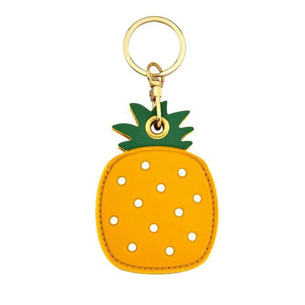 Leather Strawberry Lemon Keychain Case Holder Fashion Women Car Key Ring Charm Bag Car Pendant Gift Anti-lost Pet Dog Cat Collar