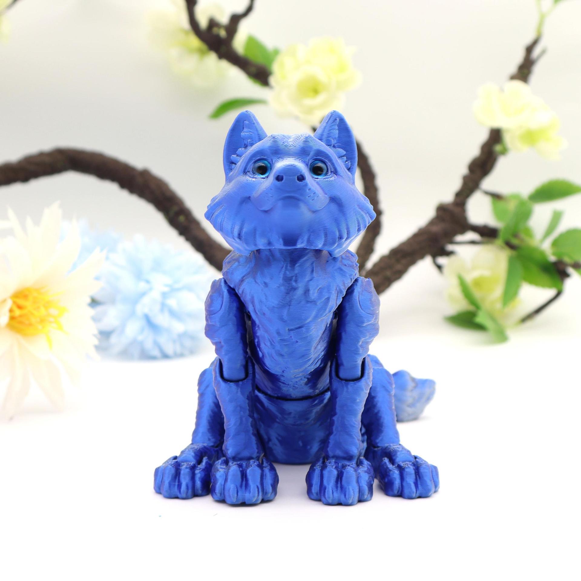 

New 3D Printed Coyote Model Home Office Multi-Color Coyote Model Toy Crafts Toy Joint Movable Action Figure Desktop Ornaments Random eye