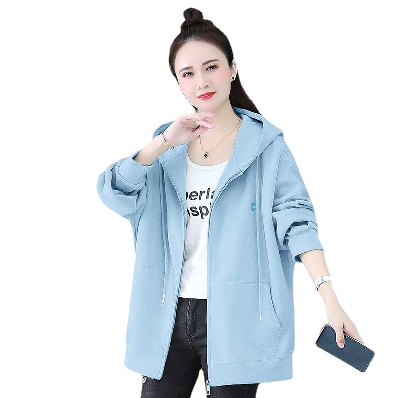 Løs genser med hette med glidelås Dame løs cardigan Plus Size frakk