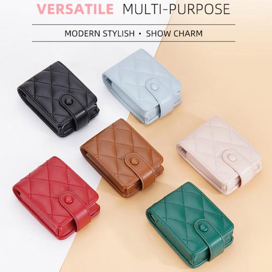 Women Lipstick Storage Bag with Mirror Faux Leather Solid Color Portable Mini Travel Women Makeup Lip Gloss Tint Stain Lacquer Organizer Case