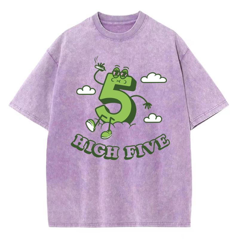 Women's T-Shirt Summer Digital Five Print Oversized Washed Neutral Short Sleeve Casual Trend Funny Top