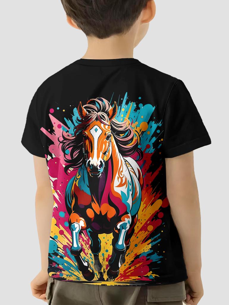 Children's Boy's Clothing Design Horse Riding T-shirty Korean Children's Clothes 2024 Kids Spring Clothes Child T-shirt Top Boys