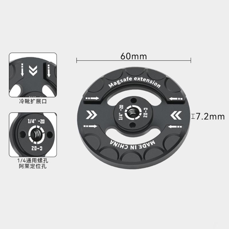 Magnetic Phone Tripod Mount Adapter with 1/4" Screw Holes Magnet Phone Tripod Stand Ball Head Adapter