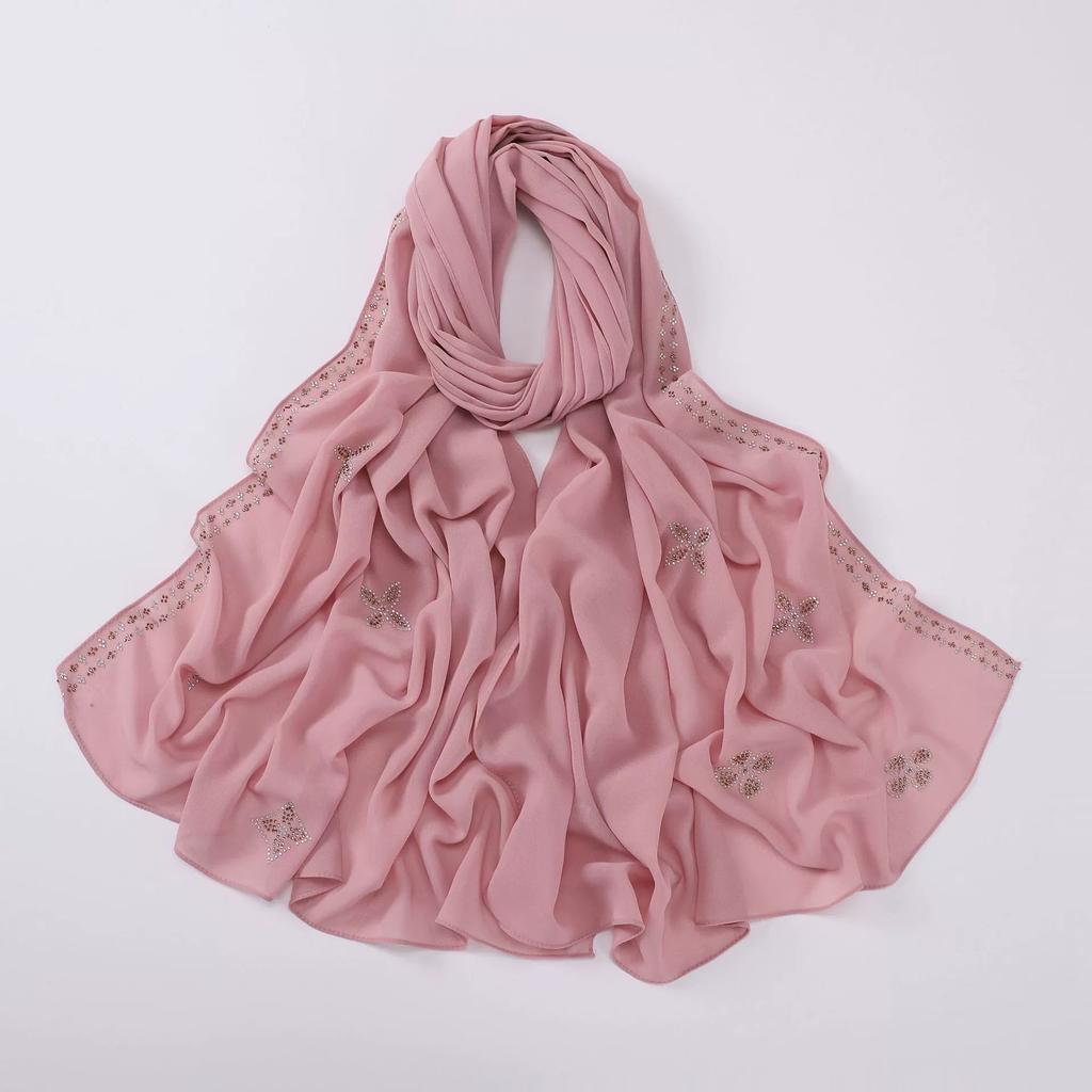 Diamond Pearl Chiffon Hijabs For Women Muslim Fashion Long Shawl Head Wrap For Women Turbans For Women Ramadan Turban Femme