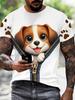 Men'S Cute Dog 3D Print T-Shirt - Casual Street Style, Stretch Fabric, Crew Neck, Machine Washable - All-Season