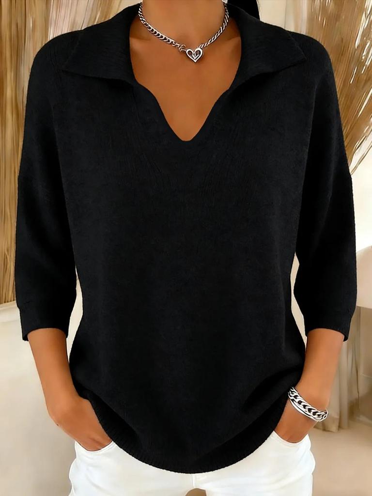 European American Retro V-neck Long Sleeve Winter Sweater for Women