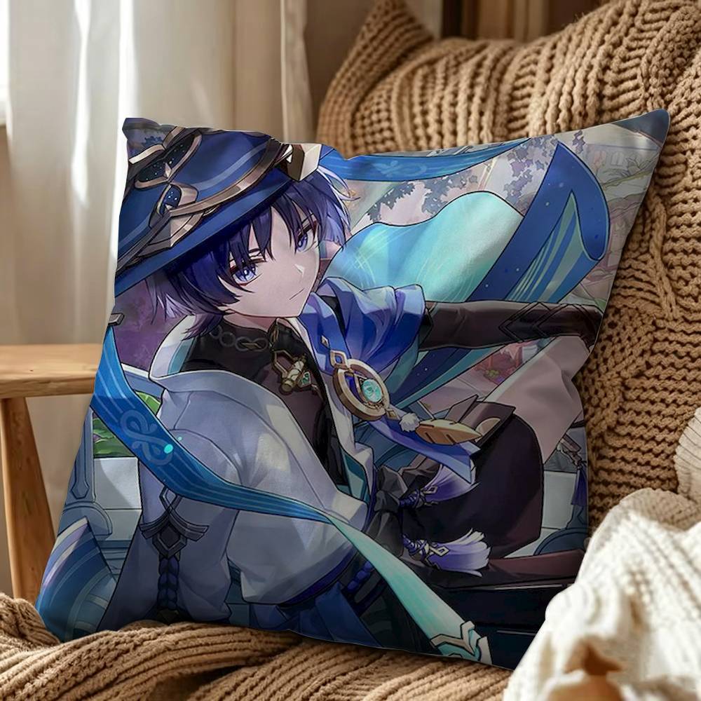 Detachable Sofa Cushion Cover Double Side Printed Wanderer Pattern, Genshin Fan Bedroom Decor Pillow Cover Holiday Present