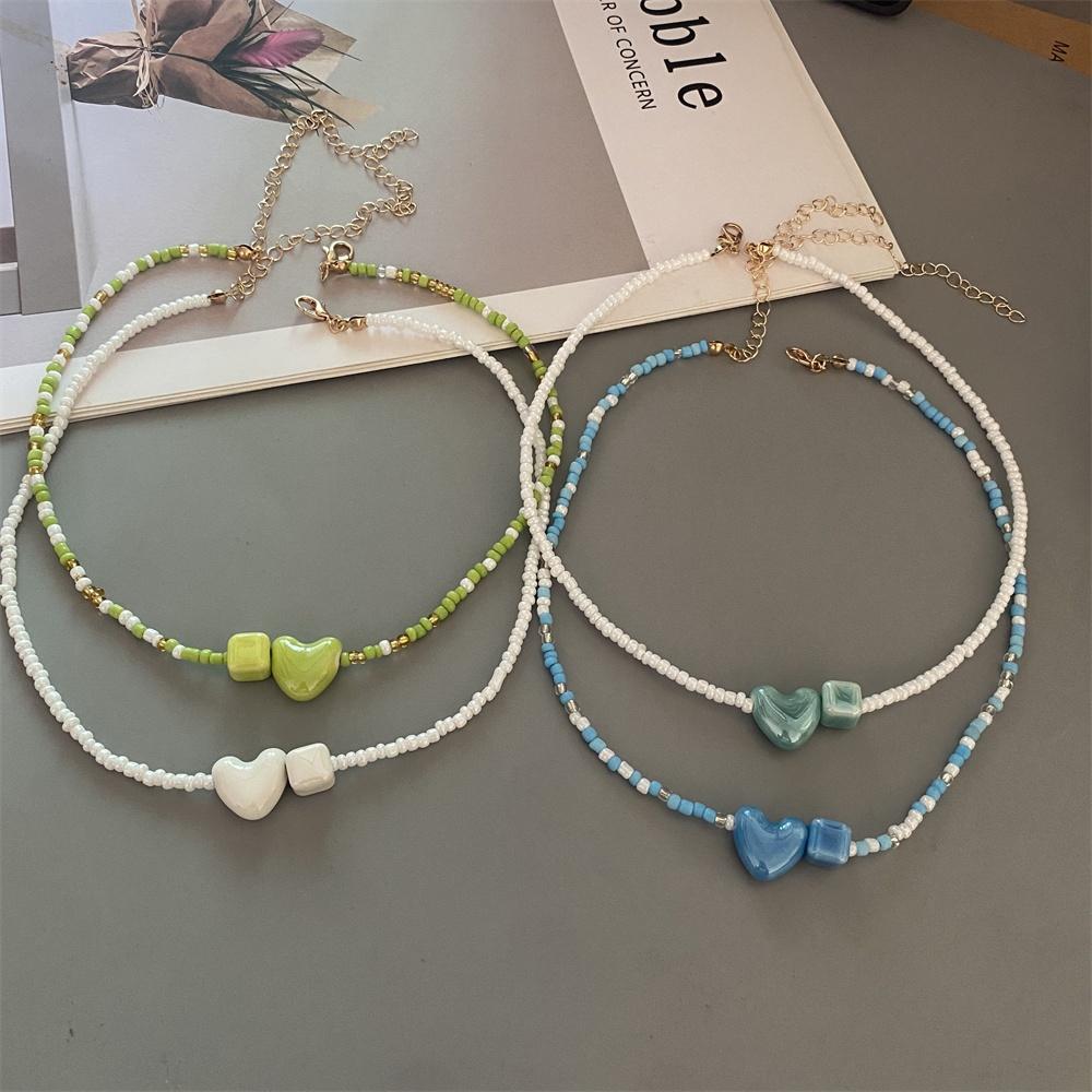Nuova Moda Colore Caramella Choker Collana per Donna Ragazza Cuore d'Amore Quadrato Geometrico Collana Corta Perline Semi Gioielli per il Collo