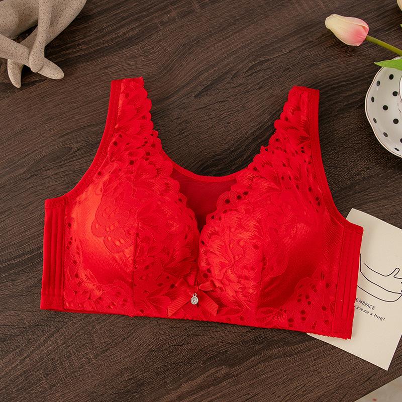 

New bra large size full cup with double breasts, large breasts and thin thin D cup lace elderly bra 44/100CD червоний