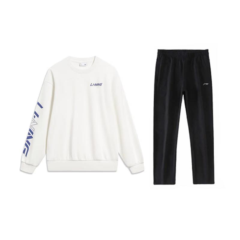 

Li-Ning Fashion Letter Print Trendy Loose Versatile Round Neck Pullover Long Sleeve Casual Sports Suit Unisex suit AWDUC45-1+AKL81-1 M