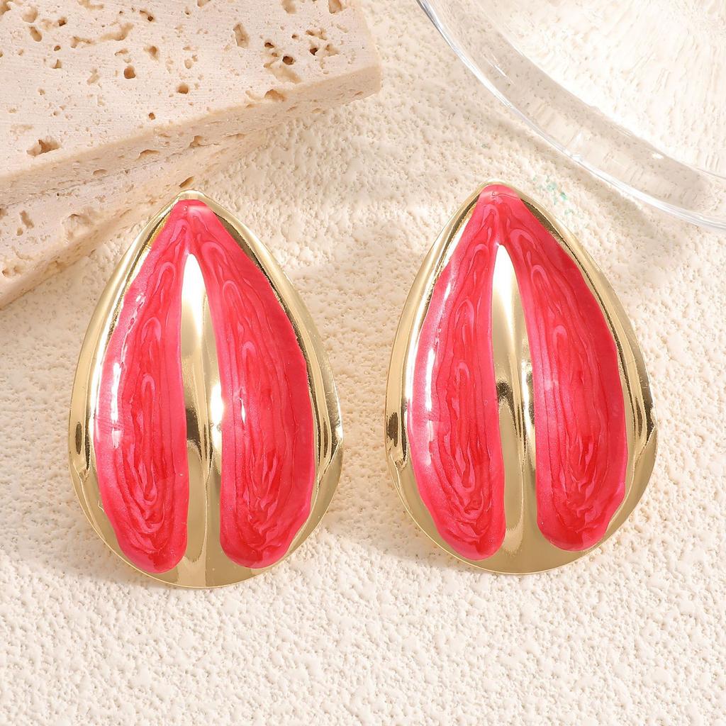 European and American Geometric Water Drop Earrings, Fashionable and Simple Cream Wind Dopamine Contrasting Color Earrings, Versatile Women's Ear