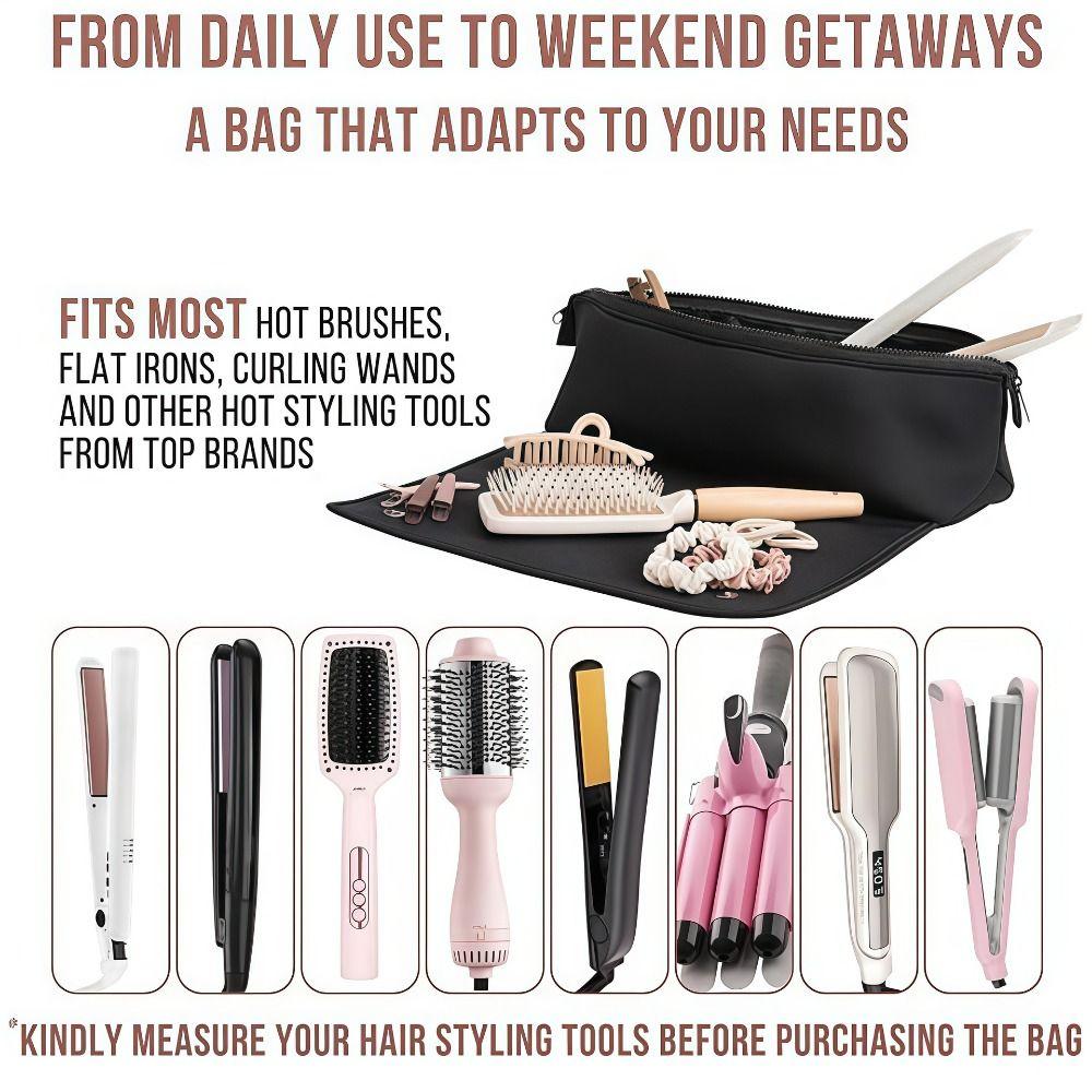 Foldable Magnetic Curler Storage Bag Large Capacity Curling Iron Carrying Case  Travel Use
