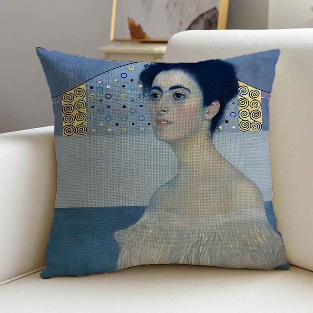 Cushion Cover Cushion Cover Pillowcase, Anti-Mite Invisible Zipper, Linen Sofa Cushion G-Gustav K-Klimt Oil Painting