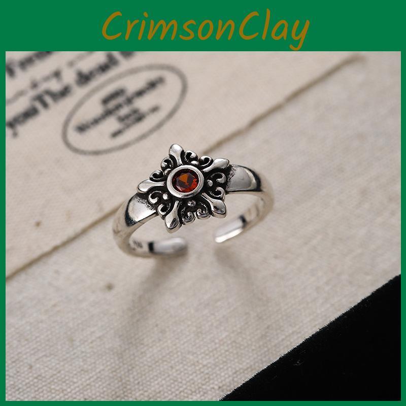 Unique Retro-inspired Adjustable Copper Ring For Women Featuring Elegant Zircon Stones